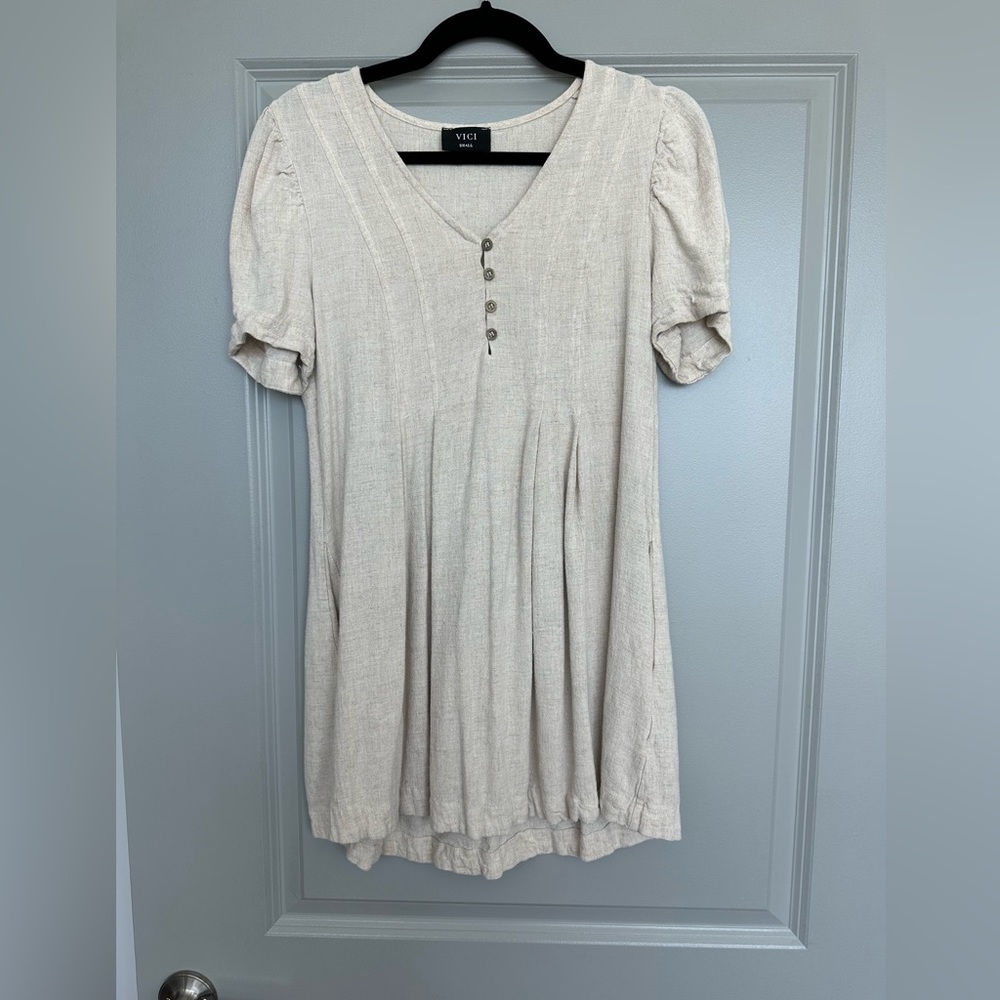 VICI Pocketed Oatmeal Colored Dress
